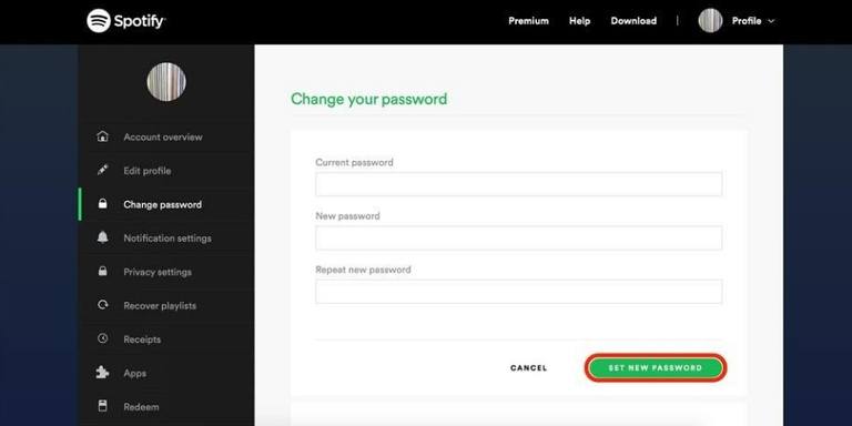 change my spotify password