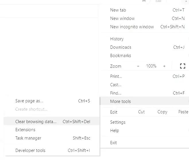 Stack of unimportant cookies and cache files on the browser