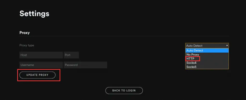 Through Proxy Setting,how to fix spotify error code 4