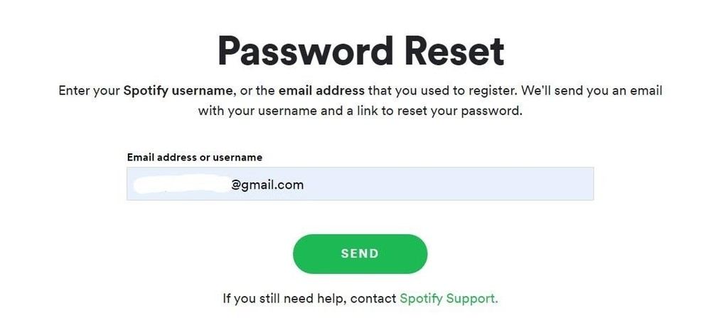 password reset from spotify