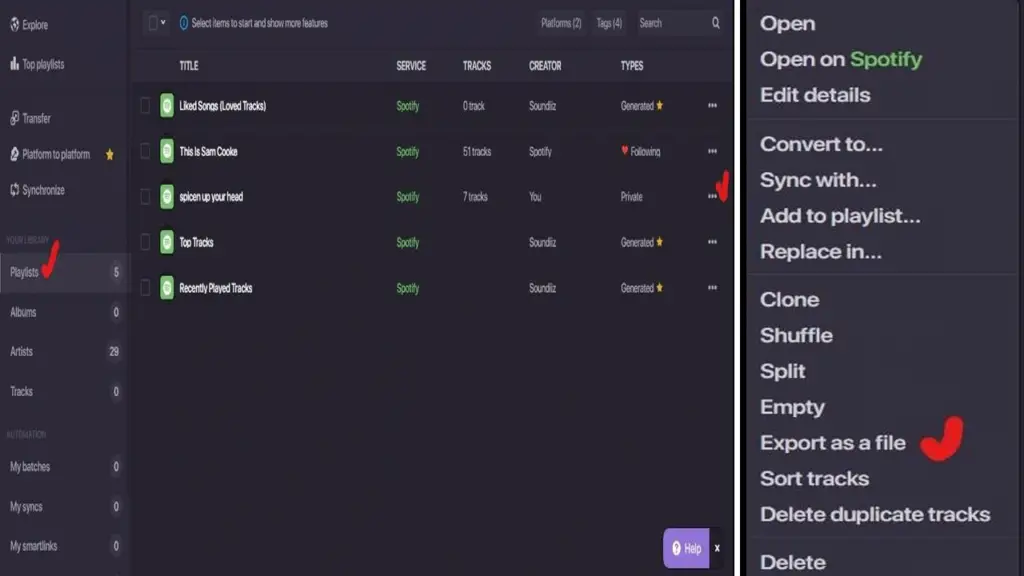 Export your Spotify playlist, download spotify songs