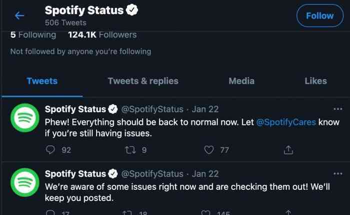 Spotify Twitter update account, Spotify Crashing