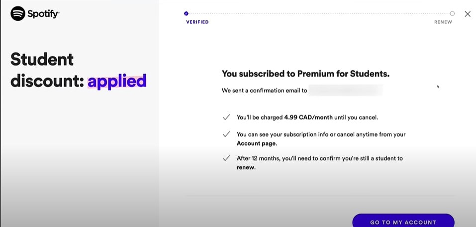 confirm Spotify Student