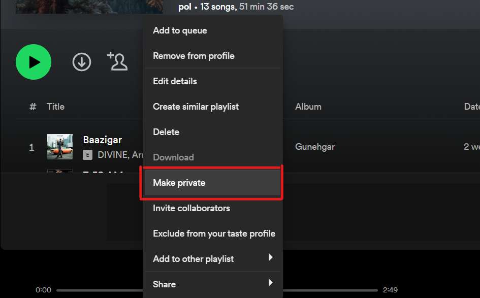 Make Spotify Playlist Private